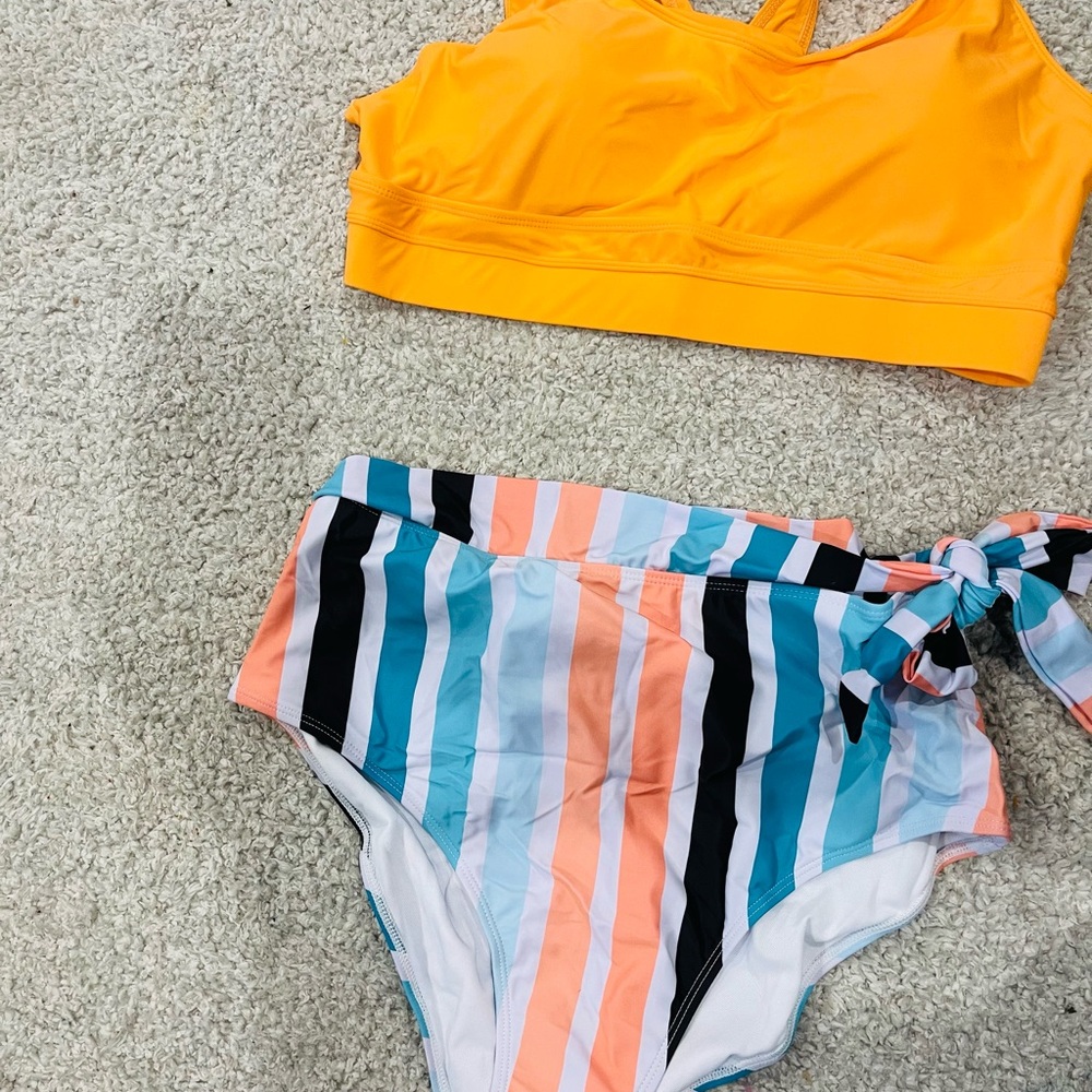 Striped Swim Set with Orange Top